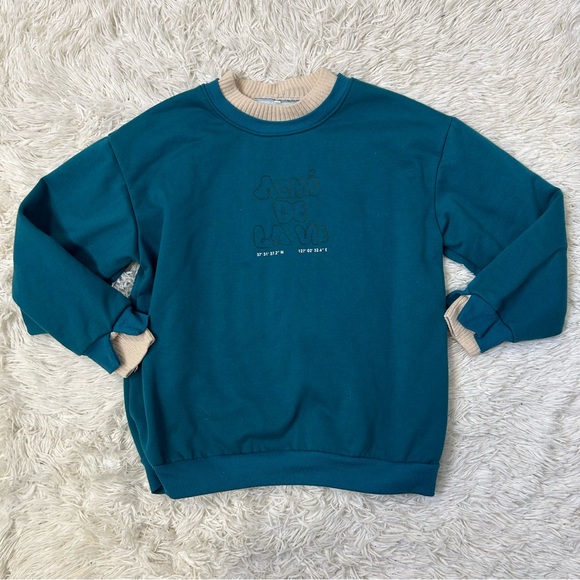 ◾️Acme De La Vie Fleece Crewneck Sweater With Faux Undershirt Overlay - Picture 1 of 5